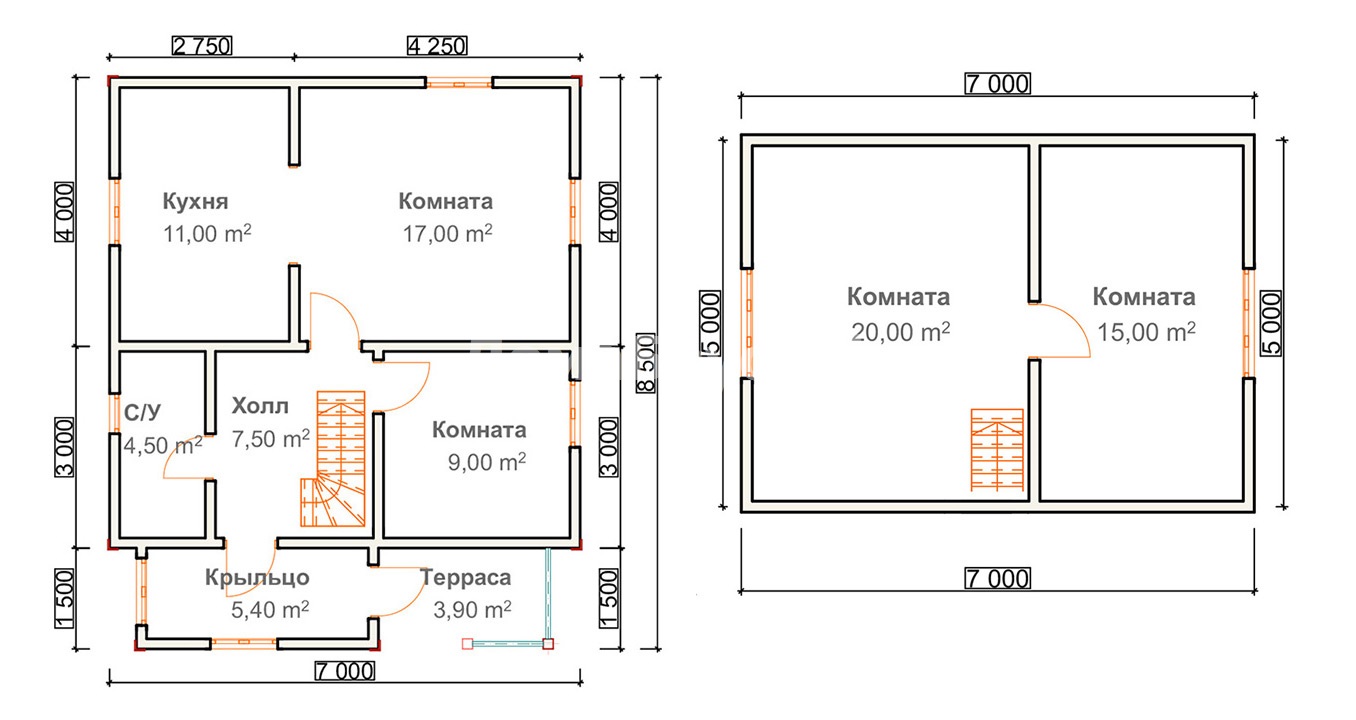 Каркасный дом 7х8,5, проект 